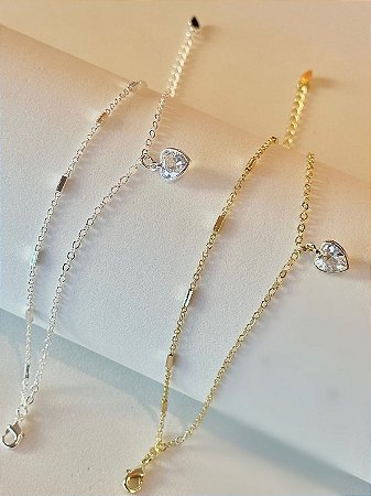 Pulseira dupla coração cristal