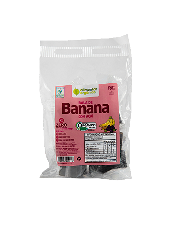 Bala de banana + açaí sem ad. de açucares orgânica 100g Alimentar