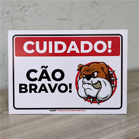 Placa de Sinalização em PVC 2mm - Cão Bravo (Bulldog)
