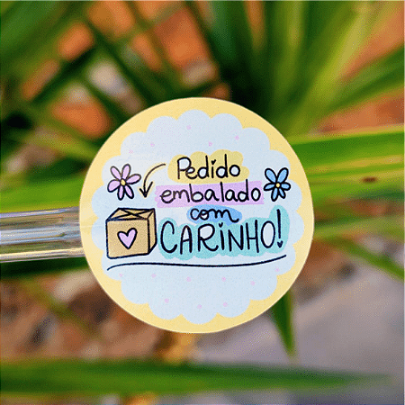 Adesivo EMBALADO COM CARINHO - 4x4cm - Sem personalização - Folha A4 (35un por folha)
