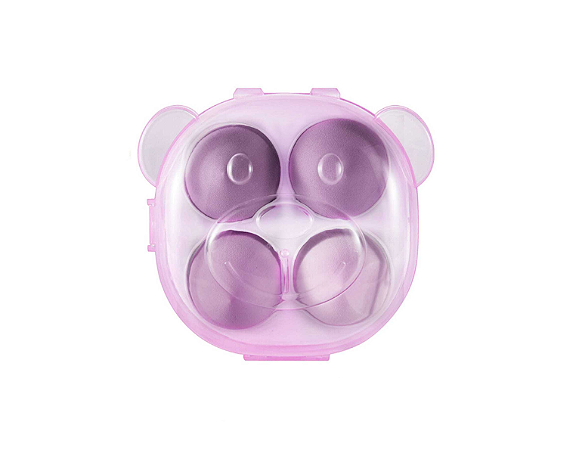 Kit 4 Esponja de Maquiagem com Estojo em formato de Urso Cor Roxo