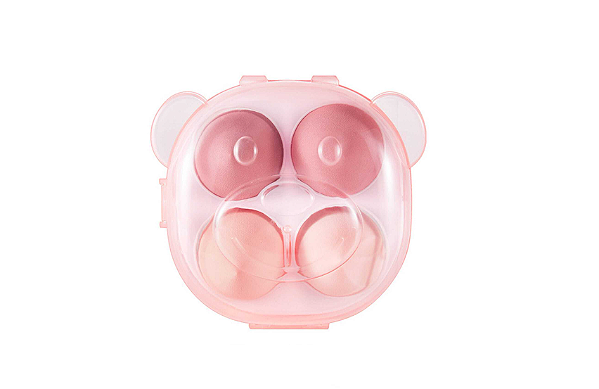 Kit 4 Esponja de Maquiagem com Estojo em formato de Urso Cor Nude