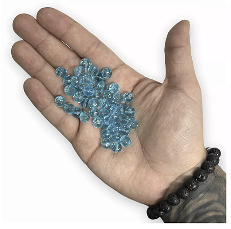 800 CONTAS AZUL CLARO CRISTAL 8MM VIDRO
