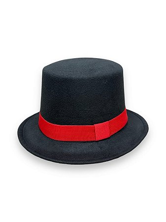 CARTOLA DE VELUDO PRETA - FITA VERMELHA