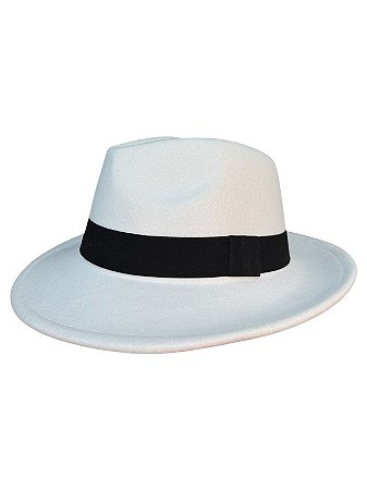 CHAPÉU DE VELUDO BRANCO FITA PRETA