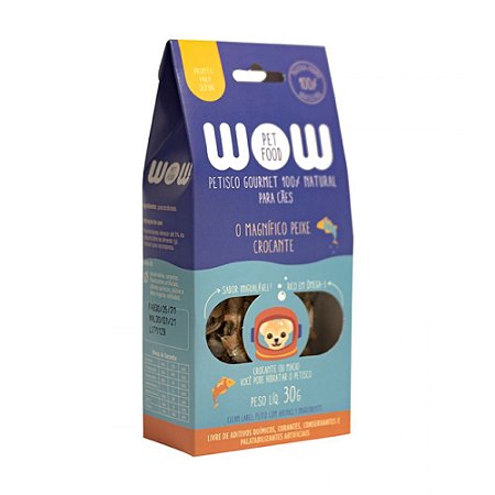Petisco Natural Para Cães Sabor Peixe Crocante WOW Pet Food – 30g  Petisco 100% Natural