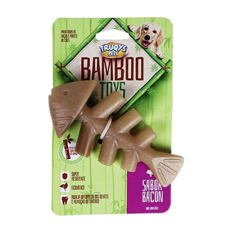 Osso Brinquedo Para Cachorro Mordedor Bamboo Toys Sabor Bacon Modelo Peixe Truqys Pet