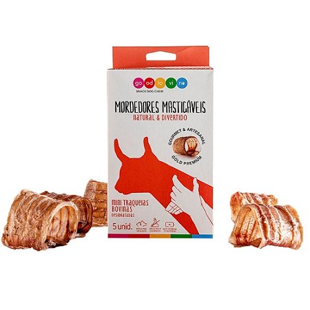 Traqueia Bovina Mordedor 100% Natural para Cães 5 Unidades GoodLovin
