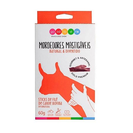 Sticks de Filé de Carne Bovina Desidratada 60g Petisco 100% Natural Para Cães e Gatos GoodLovin