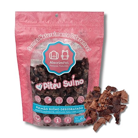 Pulmão Suíno Desidratado Petisco 100% Natural Para Cães e Gatos 50g Pitéu Suíno AlecrimPet