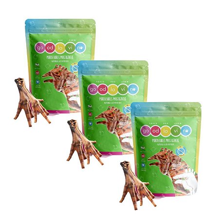 Kit 3 Pé de Galinha Desidratado Mordedor Natural Para Cães GoodLovin