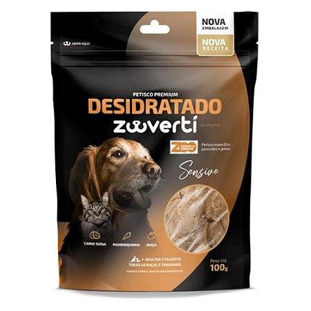 Zooverti Petisco Desidratado Para Cães e Gatos Sensive Com Carne Suína 100% Natural 100g