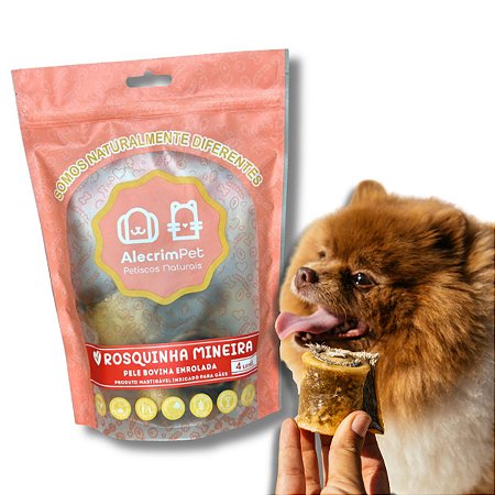 Pele Bovina Enrolada Mordedor 100% Natural Para Cães 4 Unidades Rosquinha Mineira AlecrimPet