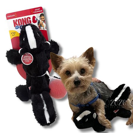 Kong Cozie Pocketz Skunk Pelúcia Interativa Para Cães Acompanha 2 Bolinhas