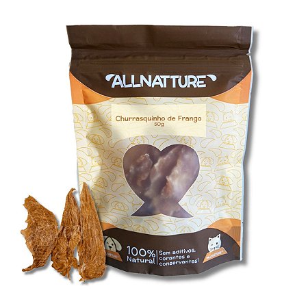 Peito de Frango Churrasquinho Petisco 100% Natural Para Cães e Gatos Allnatture 50g
