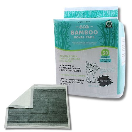 Tapete Higiênico Eco Bamboo Royal Pads Para Cães 60x80cm 30 Unidades