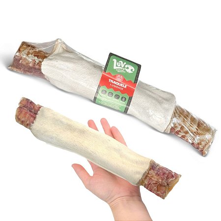Traquele Traqueia e Pele Bovina Mordedor 100% Natural Para Cães 1 Unidade Luv