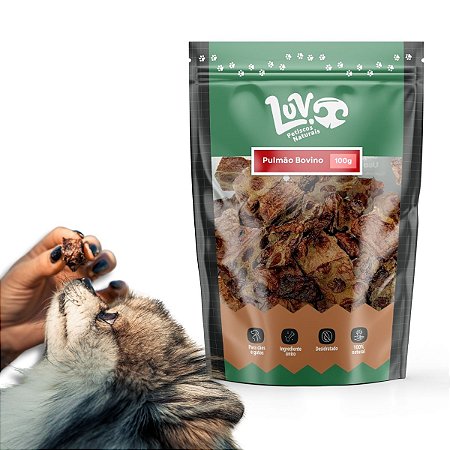 Pulmão Bovino Desidratado Petisco 100% Natural Para Cães e Gatos 100g Luv