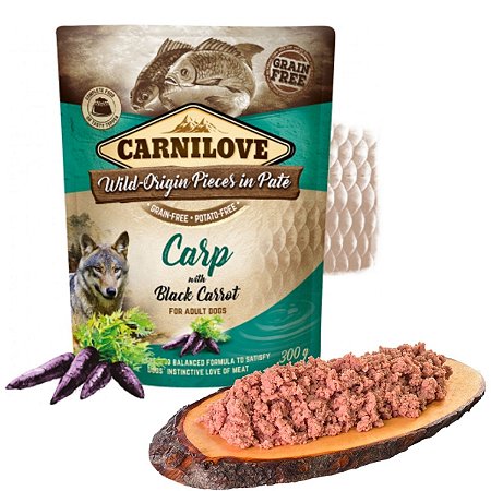 Carnilove Patê Carpa Com Cenoura Preta Alimentação Úmida Natural Para Cães 300g