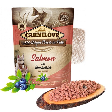 Carnilove Patê Salmão Com Mirtilos Alimentação Úmida Natural Para Cães Filhotes 300g