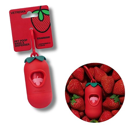 Vetreska Dispenser Cata Caca Para Cães Morango Com 1 Rolo Sacos Perfumados