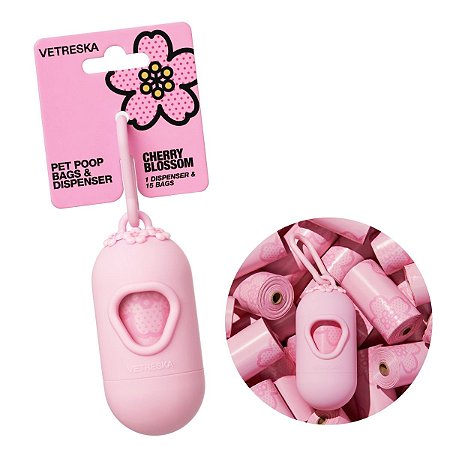 Vetreska Dispenser Cata Caca Para Cães Flor de Cerejeira Com 1 Rolo Sacos Perfumados
