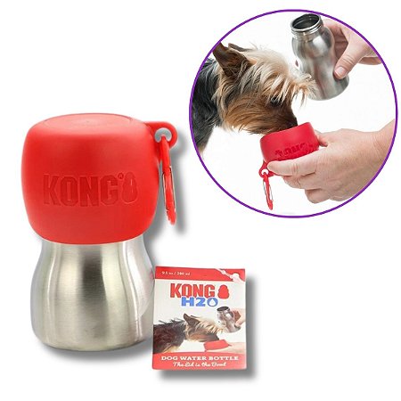 Kong Garrafa Bebedouro Portátil Para Cães de Aço Inoxidável H2o 280ml