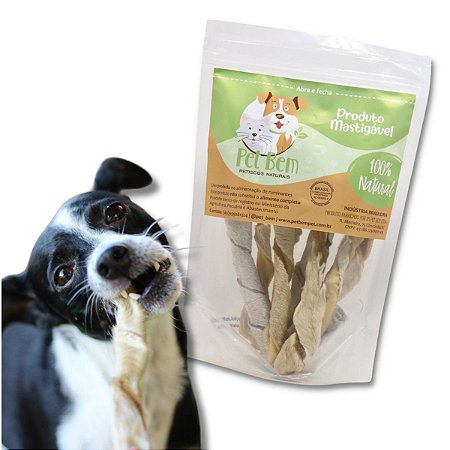 Pele Bovina Tirinhas Mordedor 100% Natural Para Cães Pet Bem 100g
