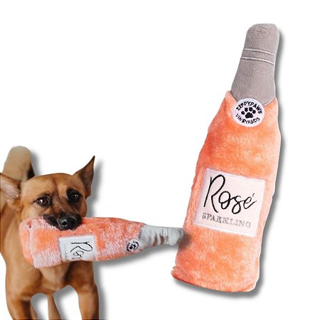 ZippyPaws Pelúcia de Garrafa Para Cães Happy Hour Crusherz Rosé Com Apito