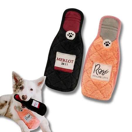 ZippyPaws Kit 2 Pelúcias Para Cães Z-Stitch Happy Hour Merlot e Rosé Com Apito