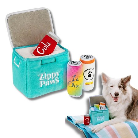 ZippyPaws Pelúcia Interativa Para Cães Burrow Baú de Gelo e Latinhas