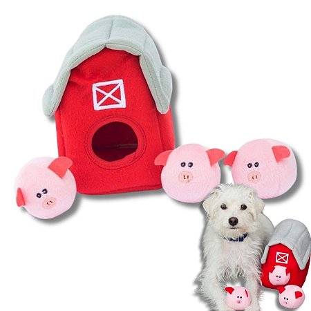 ZippyPaws Pelúcia Interativa Para Cães Burrow Celeiro de Porquinhos