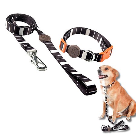 Toh Conjunto Coleira e Guia Para Cães Eclipse Mosquetão Resistente Tamanho PP