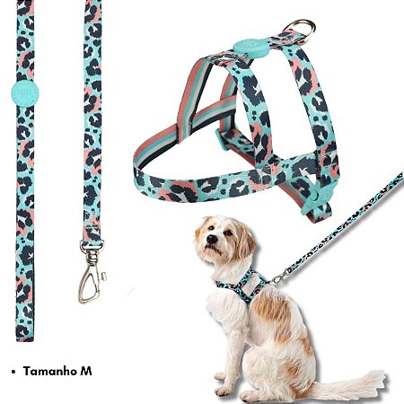 Toh Conjunto Peitoral Tradicional e Guia Para Cães Savana Mosquetão Resistente Tamanho M