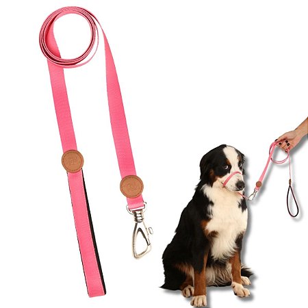 Toh Guia Alça Comfort Para Cães 1,5m Mosquetão Resistente Rosa
