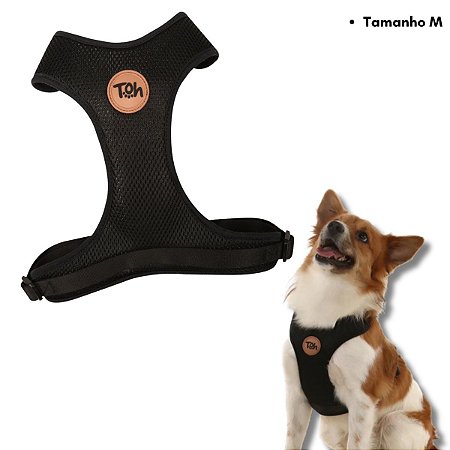 Toh Peitoral Mesh H Para Cães e Gatos Tecido Respirável Preto Tamanho M