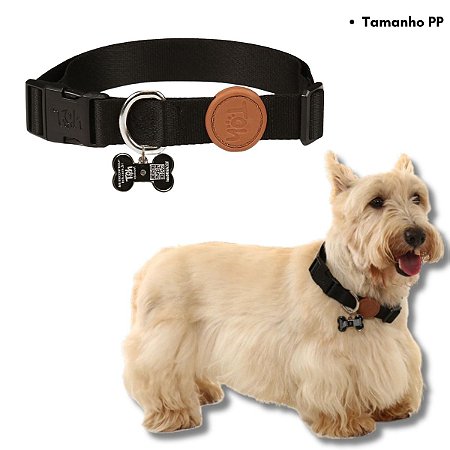 Toh Coleira Com Tag ID QR Code Black Para Cães e Gatos Tamanho PP
