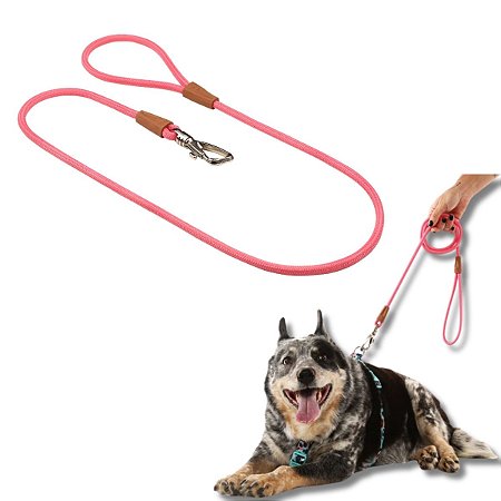 Toh Guia de Corda Para Cães 1,20m Rosa Mosquetão Resistente