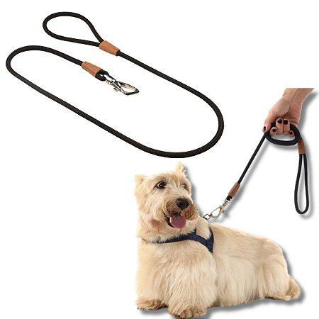 Toh Guia de Corda Para Cães 1,20m Preto  Mosquetão Resistente