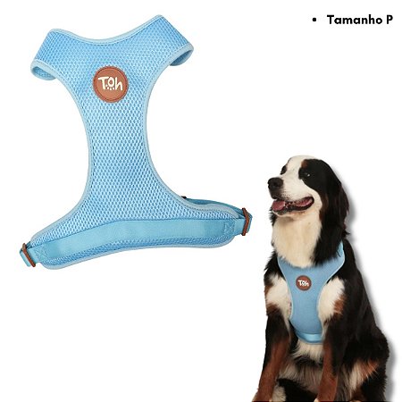 Toh Peitoral Mesh H Para Cães e Gatos Tecido Respirável Azul Tamanho P