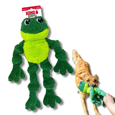 Kong Knots Frog Pelúcia Resistente Com Apito Para Cães Sapo Tamanho G/GG