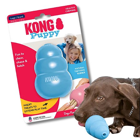 Kong Puppy Brinquedo Resistente Recheável Para Cães e Gatos Filhotes Tamanho G Azul