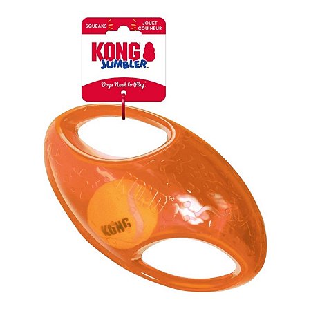 Kong Jumbler Football Brinquedo de Busca Com Apito Para Cães Tamanho M Laranja