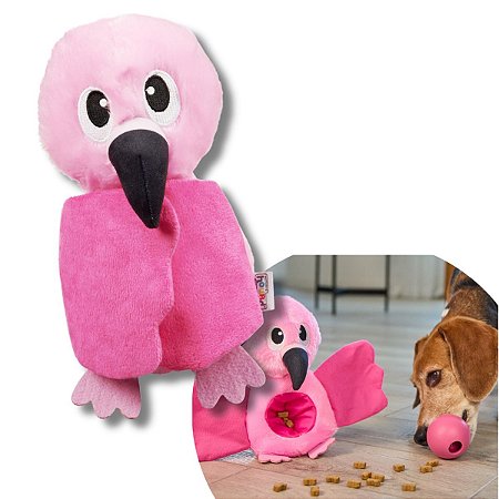 Outward Hound Pelúcia Interativa Com Bola Dispenser Para Cães Flamingo