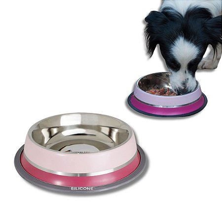 Comedouro Inox Dual Cães e Gatos Rosa G 850ml Germanhart