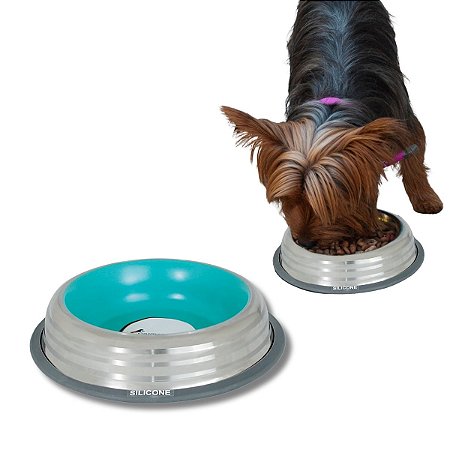 Comedouro Inox Premium Cães e Gatos Azul M 450ml Germanhart