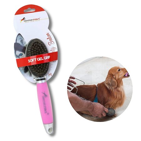 Escova Dupla Para Cães Cabo Gel Sem Bolinha Rosa M Germanhart