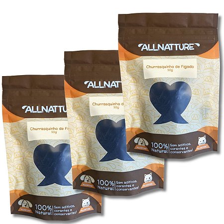 Kit 3 Coração Bovino Churrasquinho Petisco 100% Natural Para Cães Allnatture