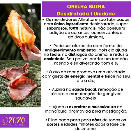 Kit 3 Orelha Suína Mordedor 100% Natural Para Cães Allnatture