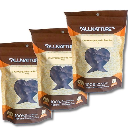 Kit 3 Pulmão Bovino Churrasquinho Petisco 100% Natural Para Cães Allnatture